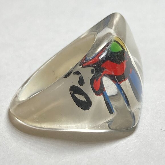 Vintage Acrylic Lucite Cocktail Ring Size 6 6.5 Blue White Geometric Hand Made - Picture 5 of 9